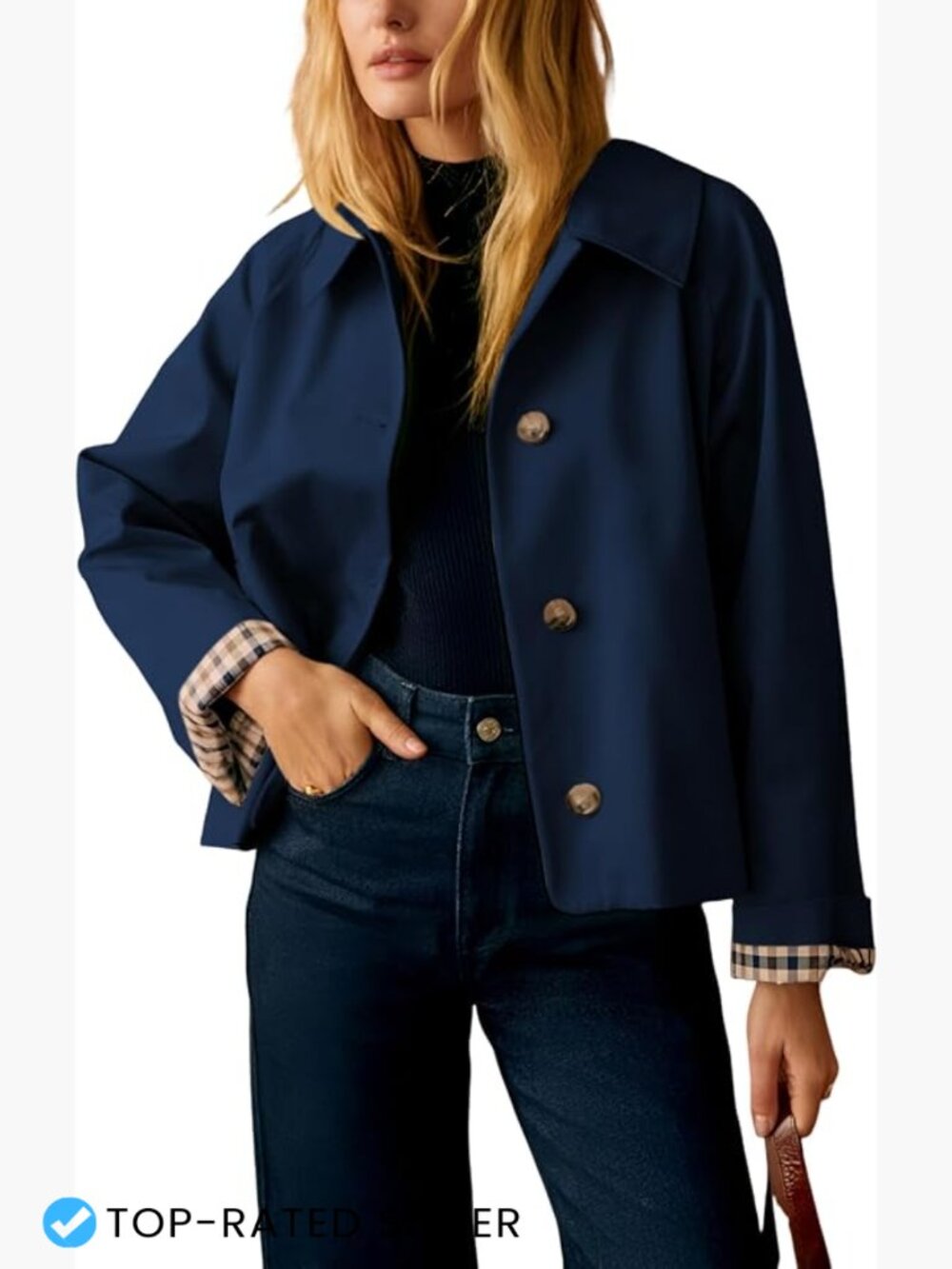 Cropped Trench Jacket Lightweight Classic Casual Button Front Loose Fit Water